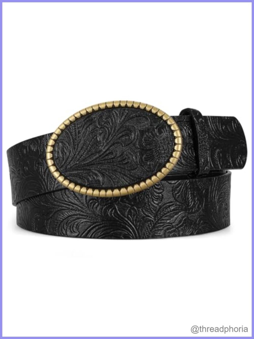 Western PU Leather Belt Floral Embossed Engraved Buckle Cowgirl Cowboy Jeans